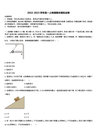 甘肃省河西五市部分普通高中2022-2023学年物理高一上期末学业水平测试模拟试题含解析