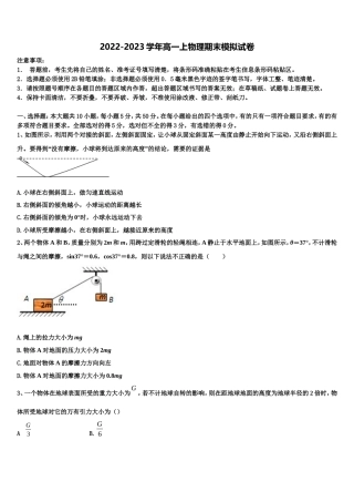 湖南省衡阳市樟树中学2022-2023学年物理高一上期末统考模拟试题含解析