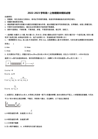 重庆实验中学2022-2023学年物理高一上期末统考试题含解析