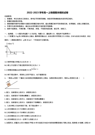 甘肃省武威市第六中学2022年物理高一上期末学业质量监测试题含解析