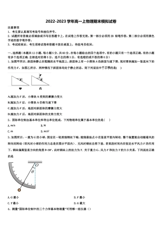 重庆市涪陵实验中学2022年高一物理第一学期期末检测模拟试题含解析
