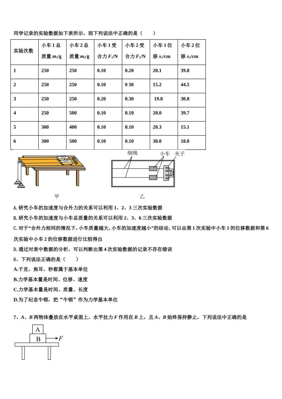 贵港市高级中学2022-2023学年高一物理第一学期期末调研试题含解析_第2页