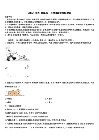 江西师范大学附属中学2022年高一物理第一学期期末预测试题含解析