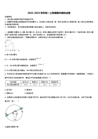 辽宁省实验中学、大连八中、大连二十四中、鞍山一中、东北育才学校2022年物理高一第一学期期末学业质量监测模拟试题含解析