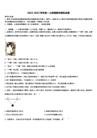 河南省平顶山市鲁山一中2022年高一物理第一学期期末教学质量检测模拟试题含解析