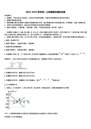 新疆沙湾县第一中学2022年高一物理第一学期期末调研试题含解析