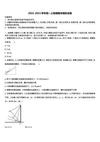 西藏拉萨北京实验中学2022-2023学年物理高一第一学期期末综合测试试题含解析