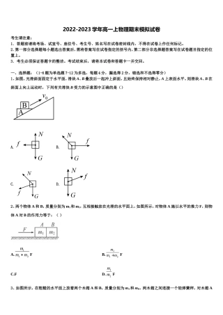 西宁市第四中学2022-2023学年物理高一上期末统考模拟试题含解析
