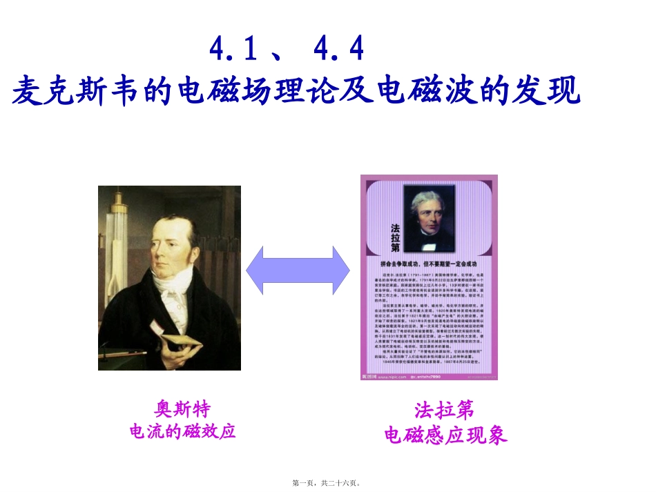 麦克斯韦的电磁场理论及电磁波的发现 教学课件_第1页