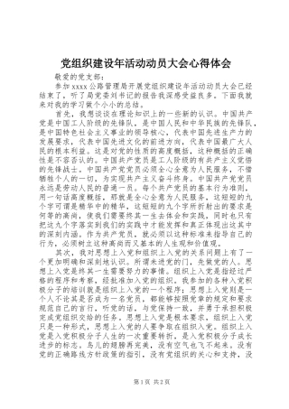 党组织建设年活动动员大会心得体会