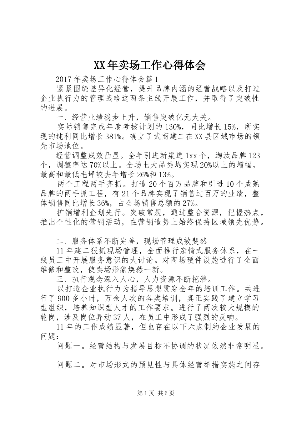 XX年卖场工作心得体会_第1页