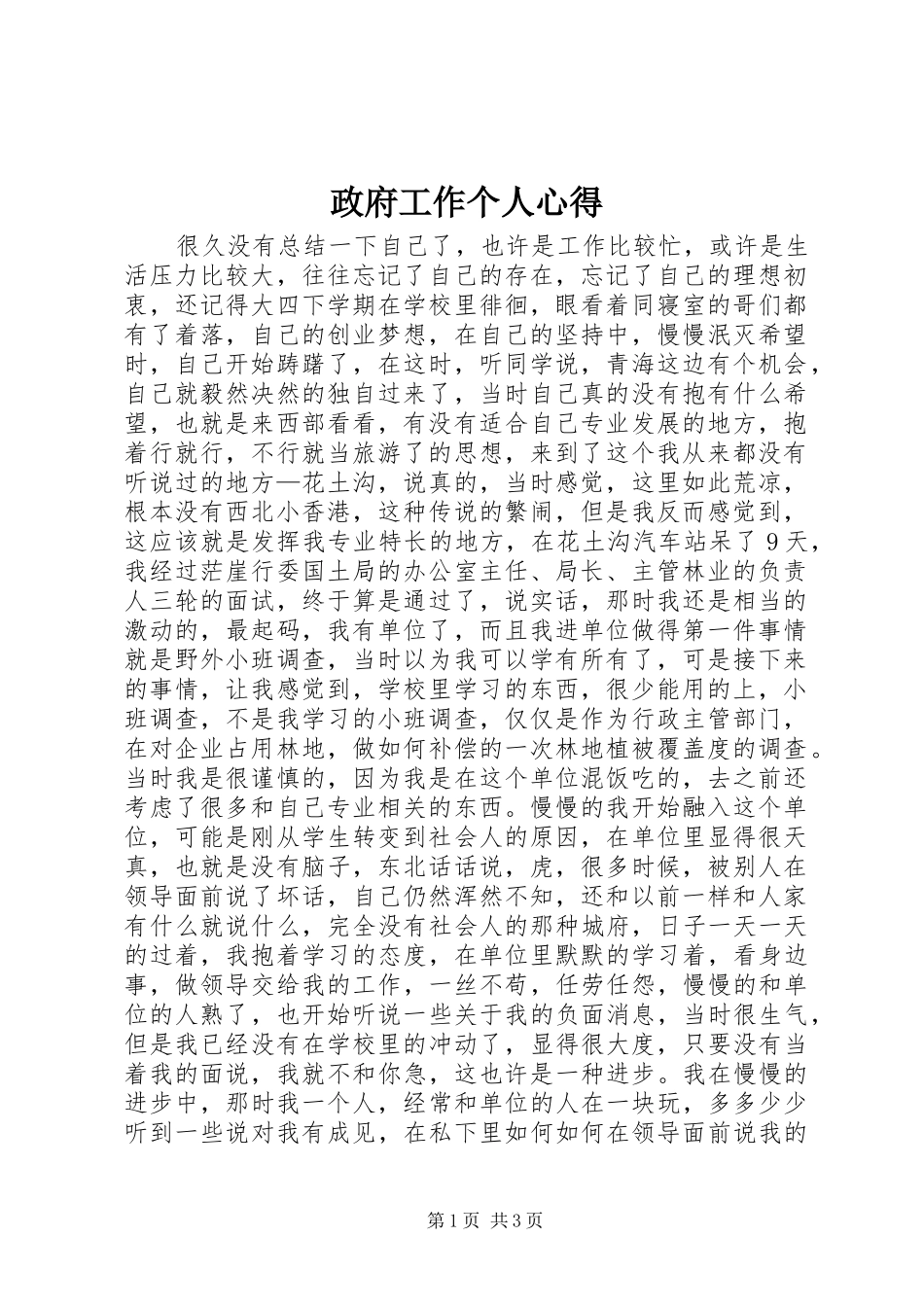 政府工作个人心得_第1页