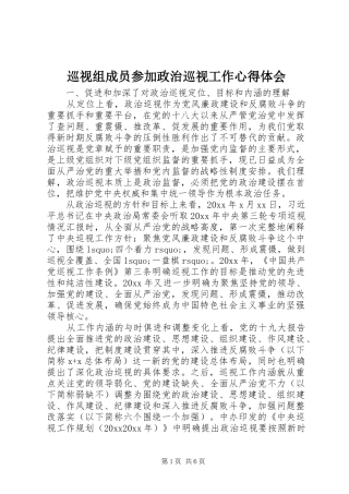 巡视组成员参加政治巡视工作心得体会