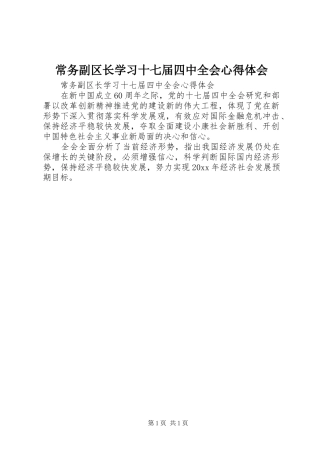 常务副区长学习十七届四中全会心得体会