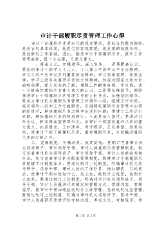 审计干部履职尽责管理工作心得