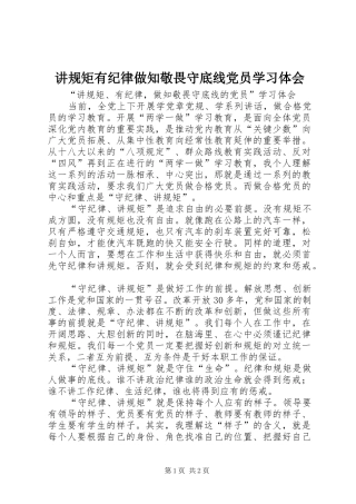 讲规矩有纪律做知敬畏守底线党员学习体会