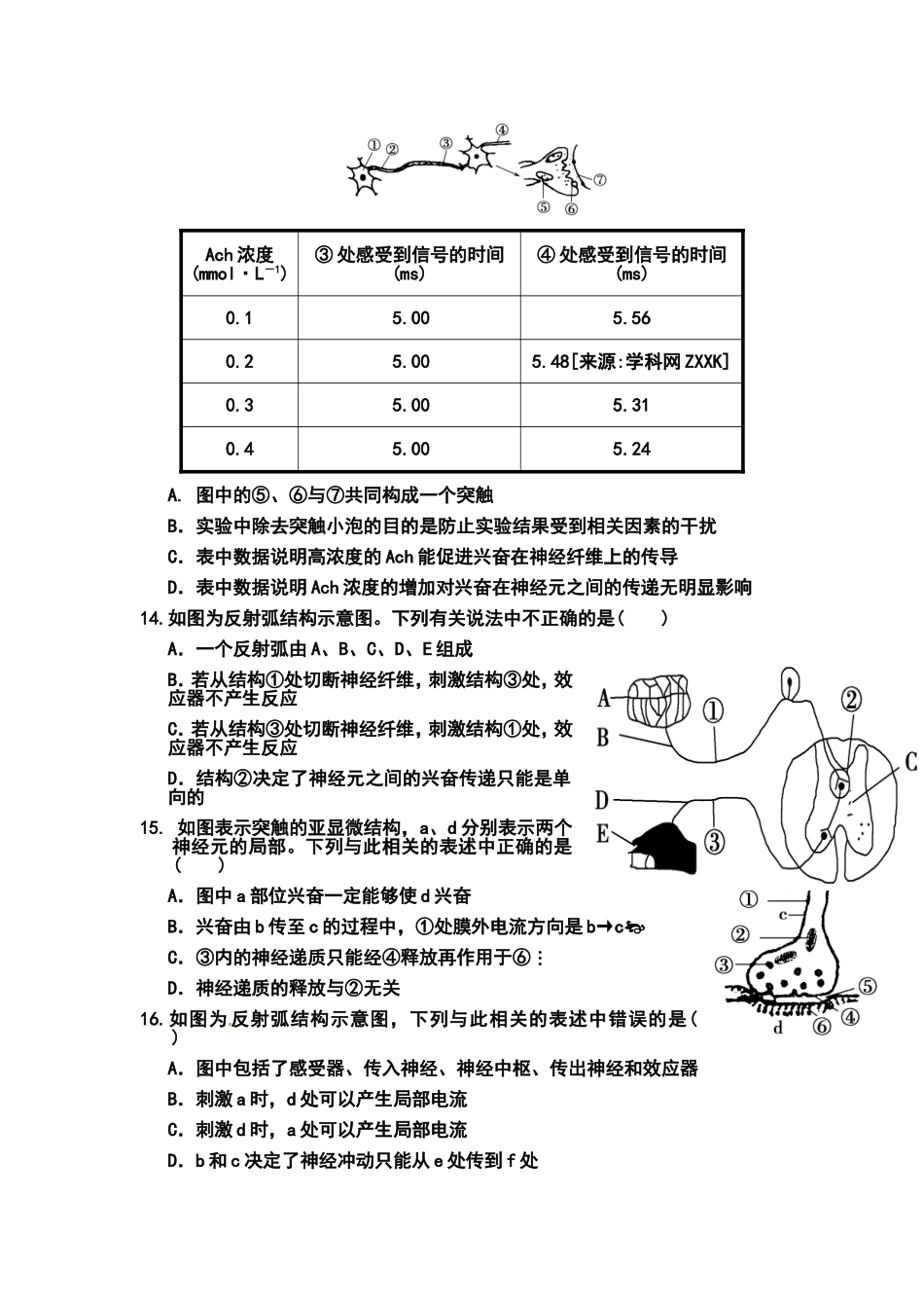 生物必修三第二章第1节通过神经系统的调节练习_第3页