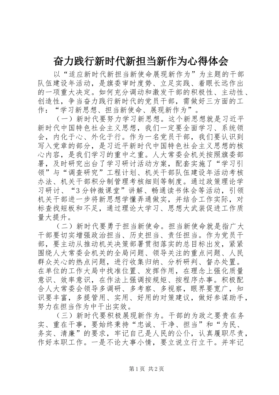 奋力践行新时代新担当新作为心得体会_第1页