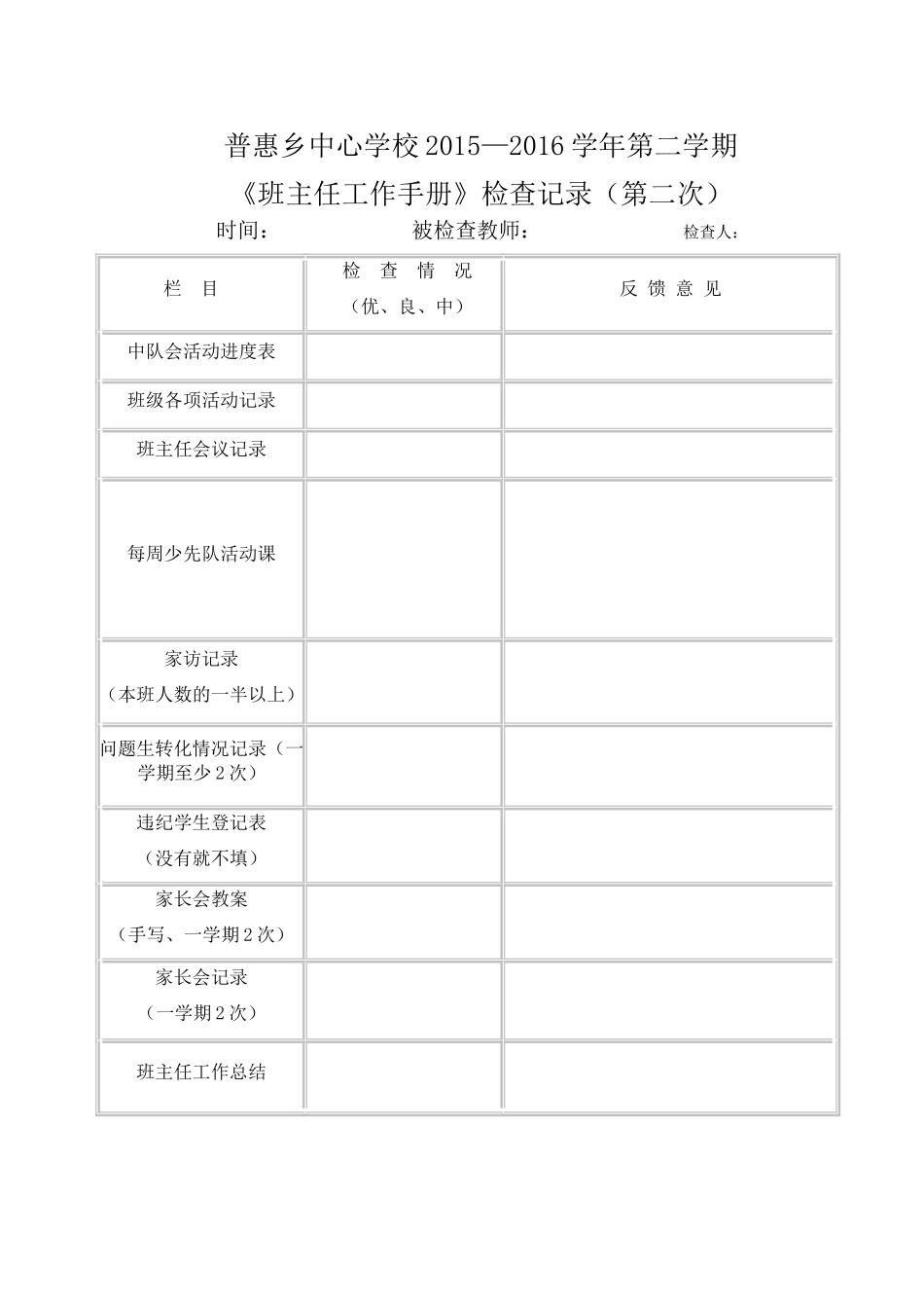 班主任工作手册检查表(第二次）_第1页