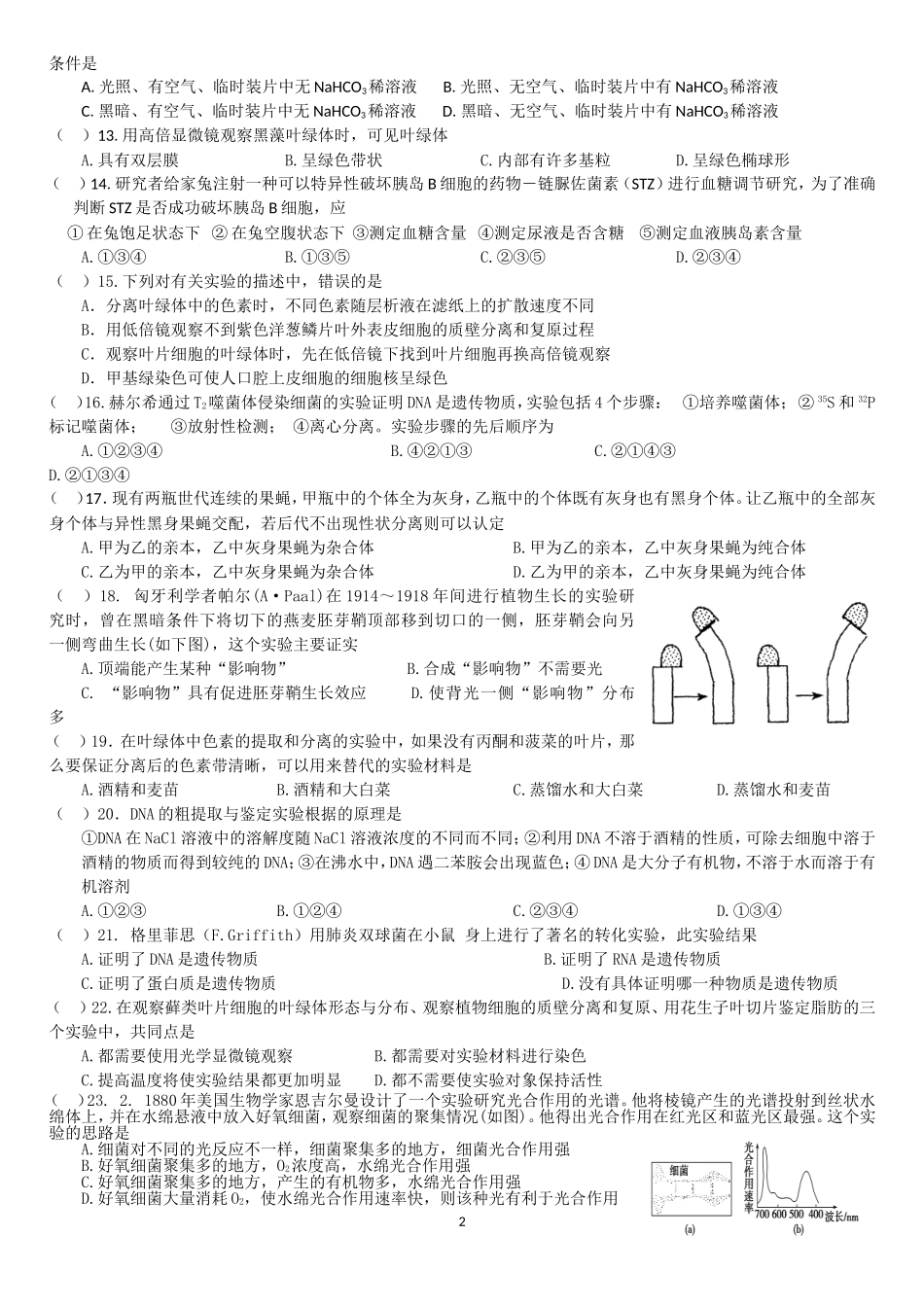高中生物实验题解题技能训练10__教材经典实验(1)_第2页