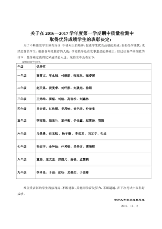 官厅九年制学校关于表彰201610