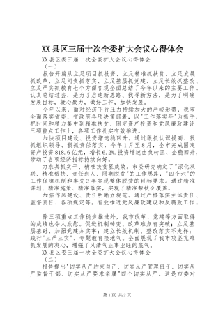 XX县区三届十次全委扩大会议心得体会