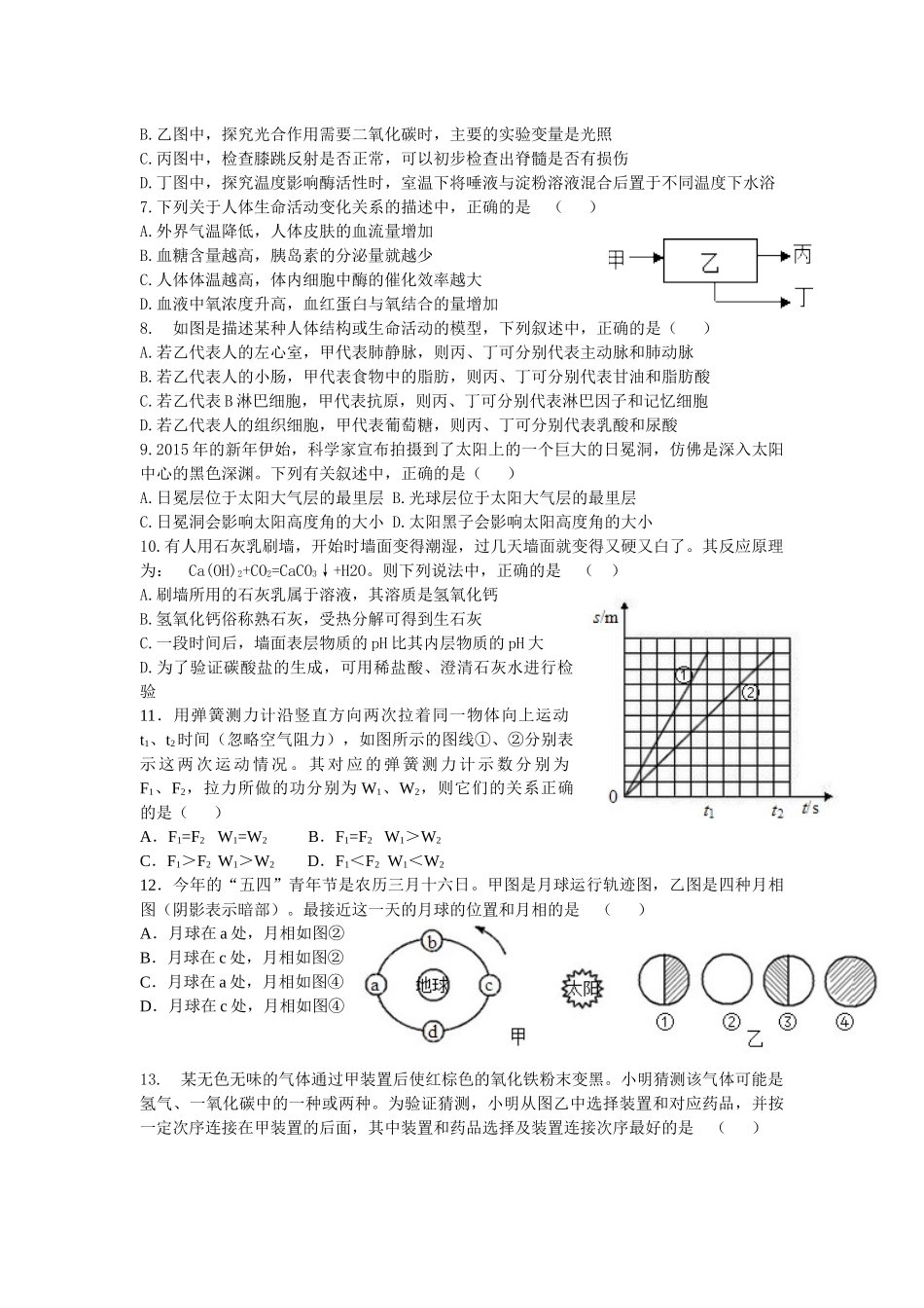 2015拱墅区科学中考模拟卷(含答案)_第2页