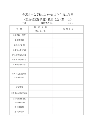 班主任工作手册检查表(第一次）