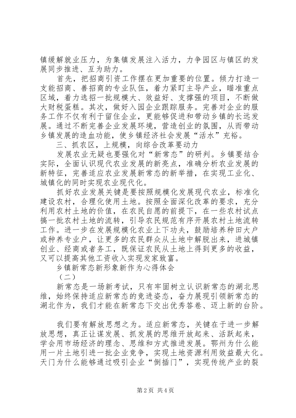 乡镇新常态新形象新作为心得体会_第2页