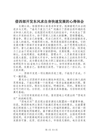 借西部开发东风求自身快速发展的心得体会