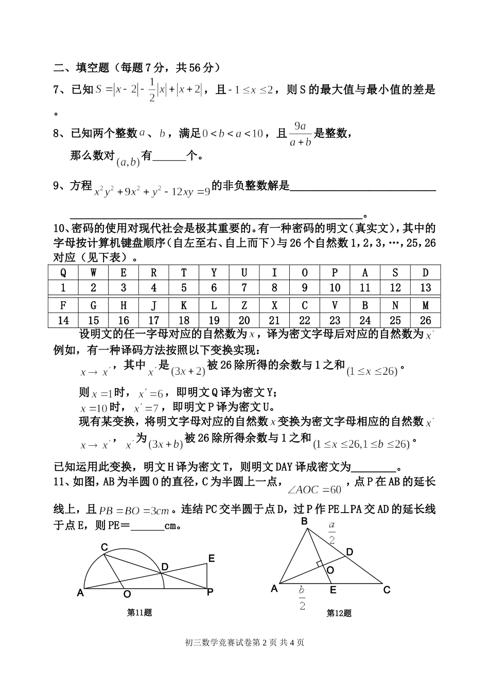 江苏省第十九届初三数学竞赛试卷_第2页