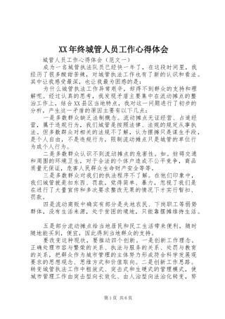 XX年终城管人员工作心得体会
