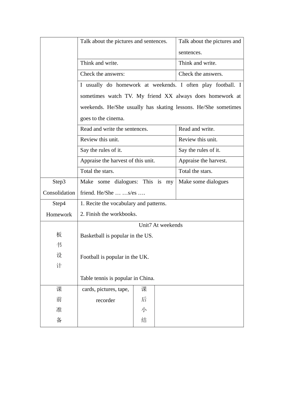 译林英语五年级上册Unit7Atweekends教案课时4_第2页