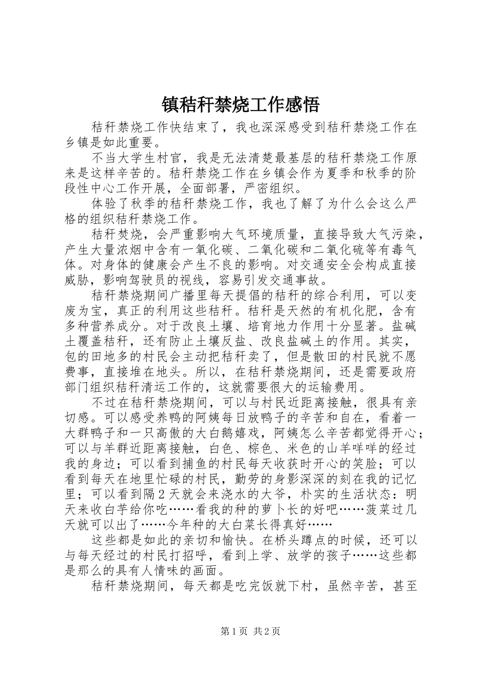 镇秸秆禁烧工作感悟_第1页