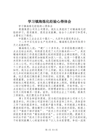 学习镇海炼化经验心得体会