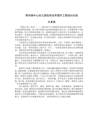 埠河镇中心幼儿园信息技术提升工程培训总结