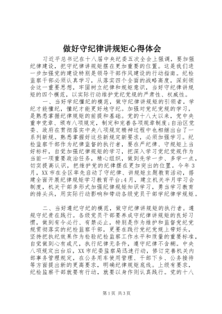 做好守纪律讲规矩心得体会