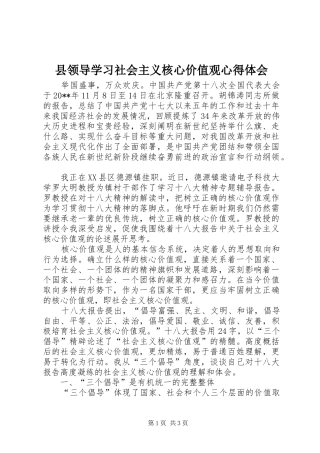 县领导学习社会主义核心价值观心得体会