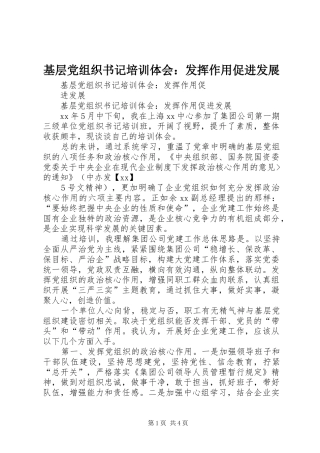 基层党组织书记培训体会：发挥作用促进发展