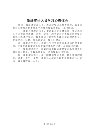 新进审计人员学习心得体会
