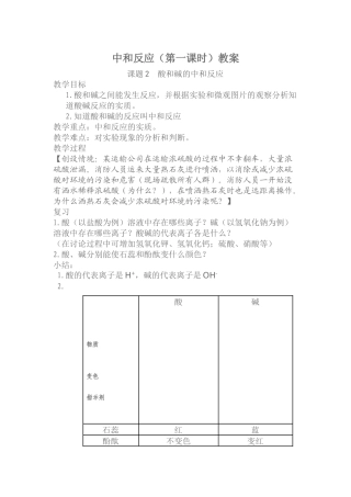 中和反应第一课时教案