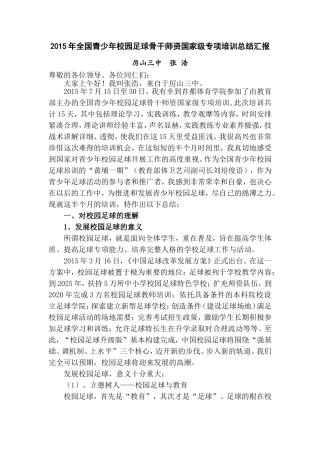 2015年全国校园足球骨干师资国家级专项培训个人总结(张浩)