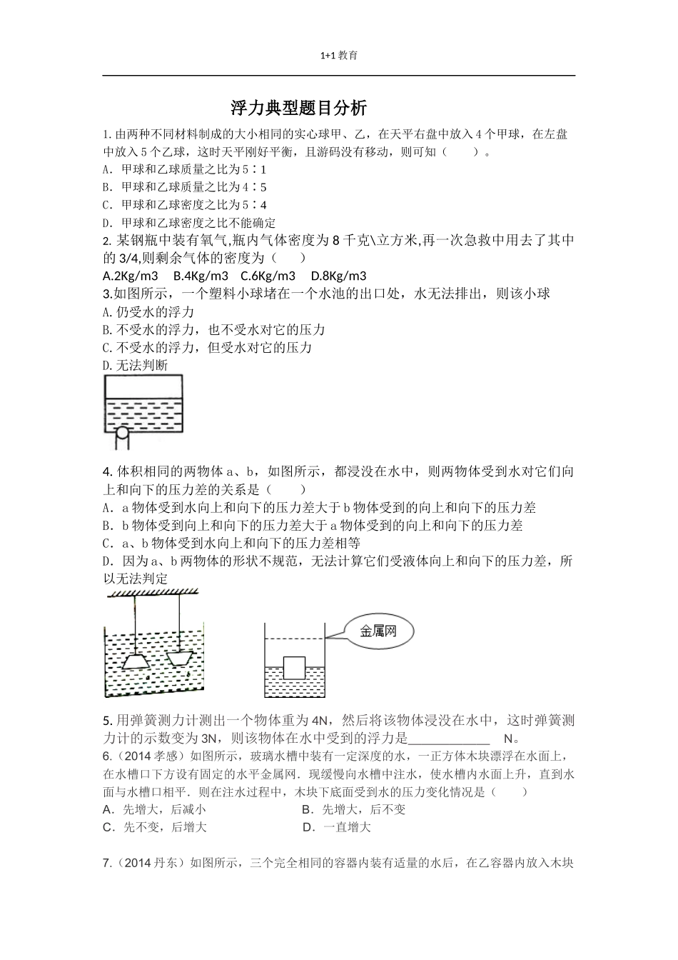 浮力典型题目分析_第1页