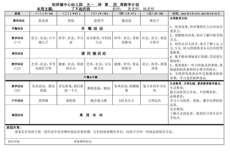 大一班上学期第四周周计划_第1页