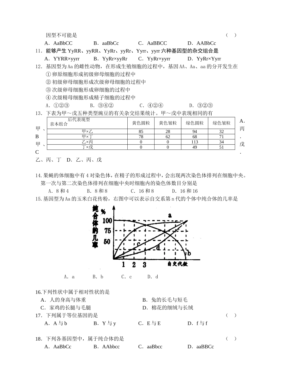 高一生物必修二第1~2章测试题_第2页