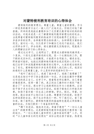 对蒙特梭利教育培训的心得体会