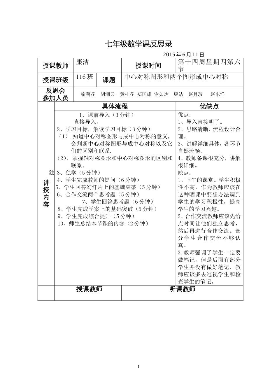 2015上学期七年级反思康洁_第1页