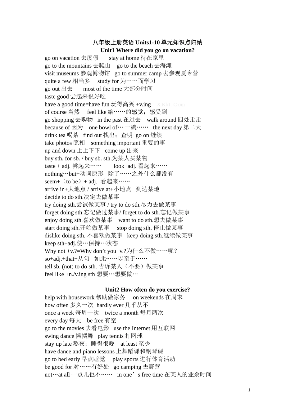 八年级上册英语Units1-10单元知识点归纳_第1页