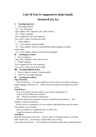人教新课标九年级英语教案：Unit10《Youaresupposedtoshakehands》（SectionB1a-1c）