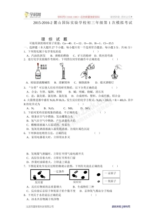 【全国百强校】湖南省长沙市麓山国际实验学校2016届九年级第一次模拟考试理科综合试题